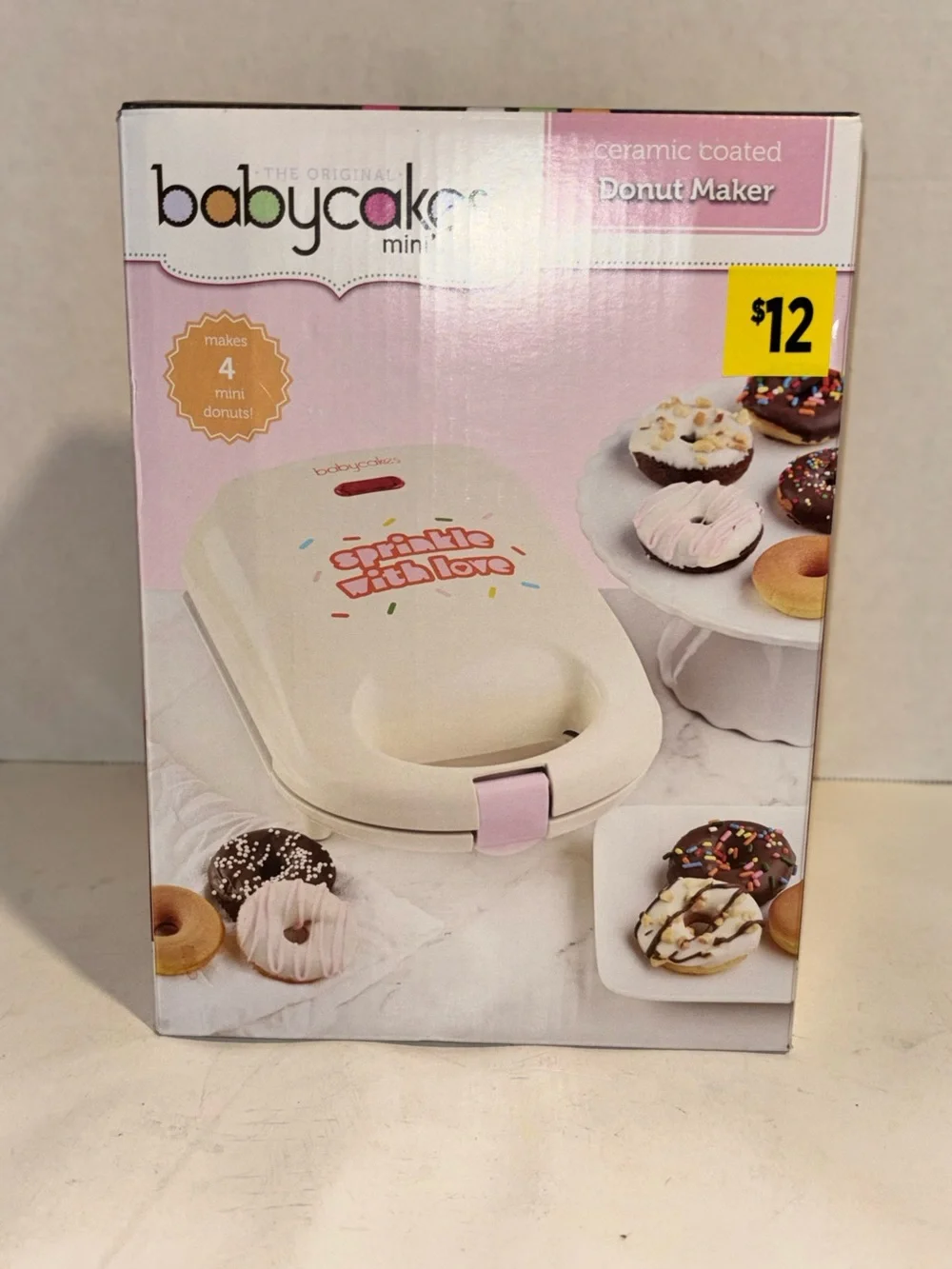 Mini Donut Maker in Cream with Pink Accent-New in Box Baby Cakes